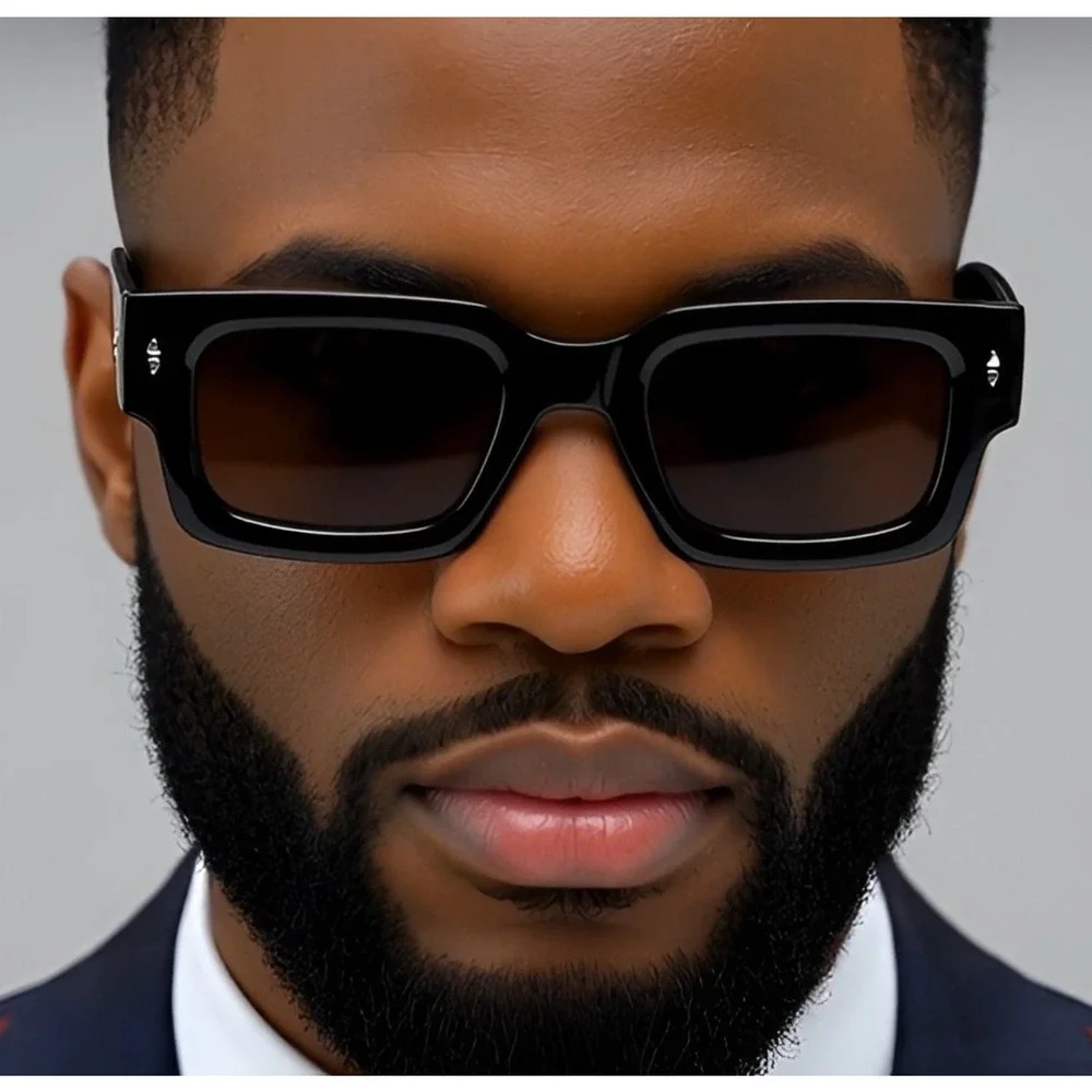 Chunky Square Frame Sunglasses Fashion Eyewear Brown Men Classic Style Hip Hop‎